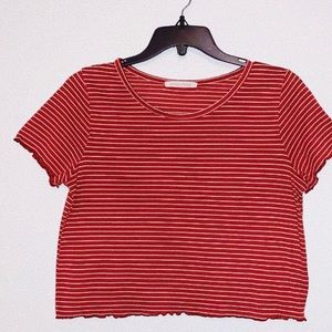 red stripped crop tee
